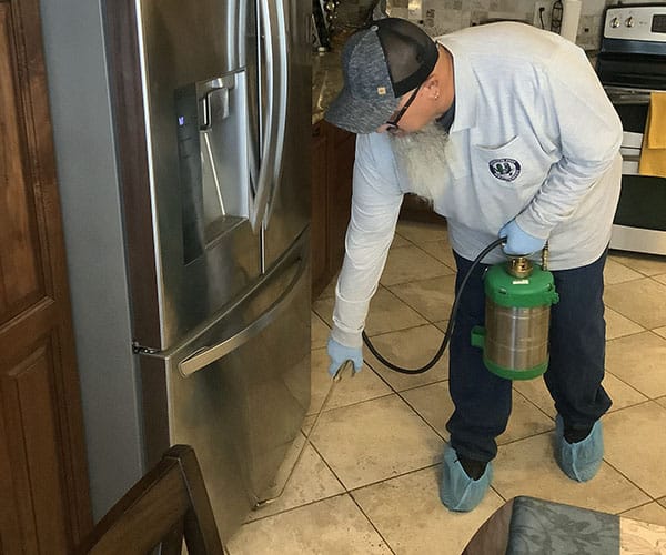 PPM Tech Felix spraying inside a home for pest prevention